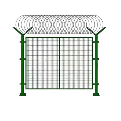High Security Welded Y Post Metal Fence With Razor Wires For Airport And Prison Perimeter Protection
