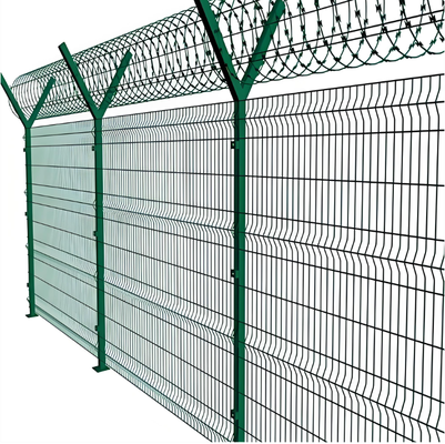아연 도금 PVC 코팅 6피트 높이 3D 곡선 V 메쉬 보안 펜스 패널 RAL6005 녹색 50x200mm 구멍 반클라임 시스템